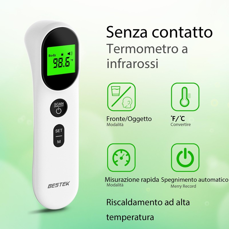 BESTEK Termometro Febbre Infrarossi Senza Contatto per Bambini e Adulti