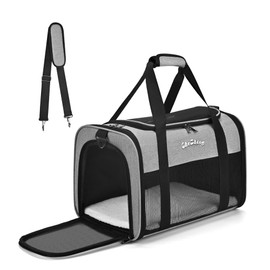 Chuzhong Cat Dog Carrier for Small Medium Cats Puppies up to 18 Lbs（Grey）,Soft Sided Cat Bag Airline Approved,Collapsible Pet Travel Carrier, Portable Kennel with Soft,Washable,Waterproof Pad