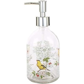 17oz Flower Glass Soap Dispenser Bottle with Plastic Pump Room Hand - Color: Bird