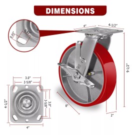 Syrantion 8 Inch Caster Wheels Heavy Duty,Capacity 1500-6000LB - 2 Brake & 2 Swivel