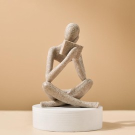 LINZHEN Style-B Beige, Creative Abstract Thinker Bookend for Home Aesthetic, Study, and Wine Cabinet – Stylish Shelf Decor Accent and Thoughtful Gift for Living Room, Bar, or Coffee Shop