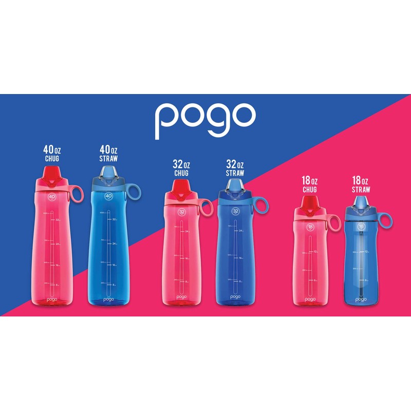 Pogo Tritan Water Bottle with Soft Straw, Fuchsia, 32 Oz.