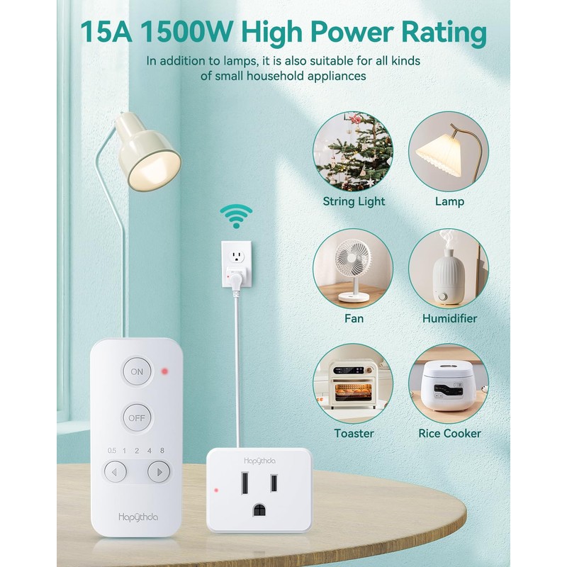 HAPYTHDA Remote Control Outlet Plug, Timer Outlet with Remote, 500ft