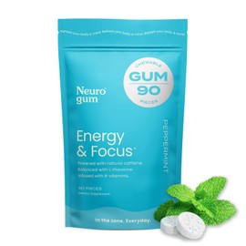 NeuroGum NeuroGum Energy Caffeine Gum (90 Pieces) - Sugar Free with L-theanine + Natural Caffeine + Vitamin B12 & B6 - Nootropic Energy & Focus Supplement for Women & Men - Keto & Vegan, Peppermint Flavor