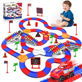 Spider Toys for Boys 3-4, 250 PCS Flexible Road Race Track Playset with 2 Monster Cars for 3 4 5 6 Year Old Flex Ready Ramp Playsets Car Truck for Kids Toddler Age 3-6 3-5 4-6 4-7 Birthday Gifts
