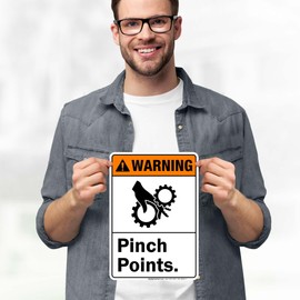 Warning Pinch Points With Graphic Sign, 10x7 Inches, 4 Mil Vinyl Decal Stickers Weather Resistant, Made in USA by My Sign Center