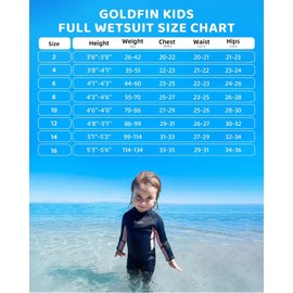 Goldfin Kids Wetsuit for Boys Girls, 3mm Neoprene Fullsuit for Toddler Back Zip Youth Water Aerobics Diving Boating Snorkeling Surfing Swimming