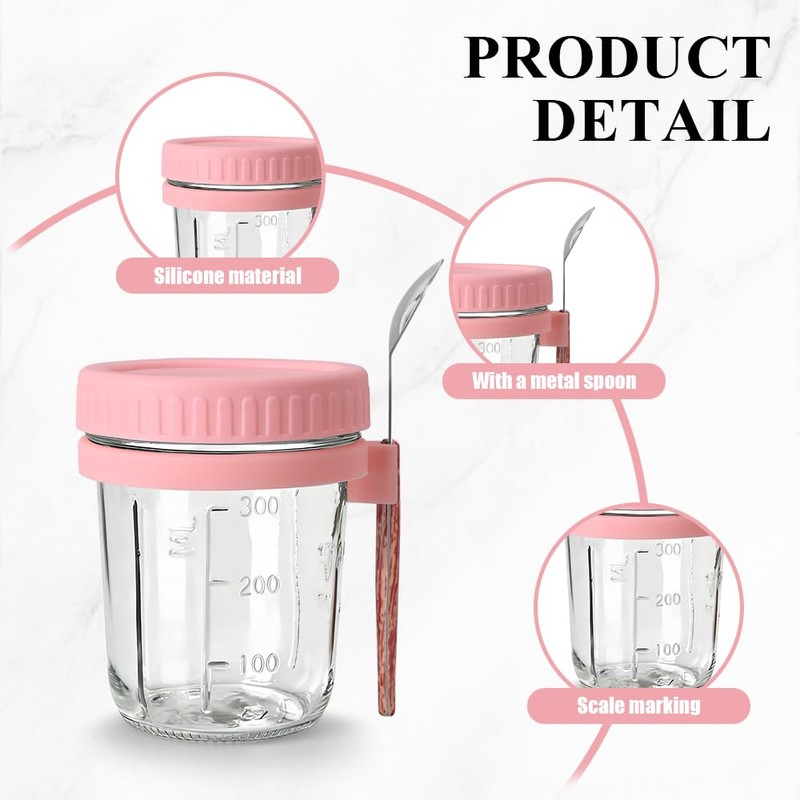 JBESUHI 4 Pack 16 Oz Glass Overnight Oats Containers with