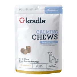 Kradle Calming Chews - Daily Stress Relief Support for Dogs - Bite Size, Chicken Flavor - Human Grade Calming Chews with Soothing Ingredients - for All Dog Breed & Sizes - 75 Soft Chews