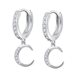 Small Hoop Earrings Dangle Clear Cubic Zirconia Hoop Earrings Dangle Drop Charming Design Double Small Silver Hoop Simple Jewelry Gift for Women