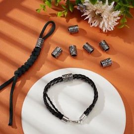 UNICRAFTALE 8Pcs Paracord Bead Metal Lanyard Spacer Beads Stainless Steel European Beads Large Hole Beads Beard Beads Hair Beads Column Beads for Hair Beard Bracelets Jewelry Making Hole 8mm