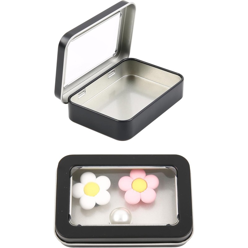 LIGHUFEIC 2 Pack Visualization Metal Hinged Tin Box Metal Rectangular