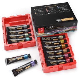Arteza Metallic Gouache Paint, 12 Colors, 12ml, 0.4 US fl oz Tubes, Water-Based Paint for Canvas and Paper, Art Supplies for Professionals, Students, and Kids