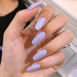 Adflyco Glossy Long Fake Nails Purple Coffin Press on Nails Acrylic Full Cover False Nails for Women and Girls (24Pcs) (SET1)