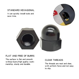 Hex Nut Cover 10 Pcs M16 (16mm) Dome Cap Nuts Nylon Acorn Dome Head Nuts Hex Nut Caps for Screws Bolts Protection Caps Cover, Black