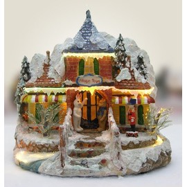 BANBERRY DESIGNS Christmas Snow Village Norther Lights Toy Store with Fiber Optic and LED Color Changing