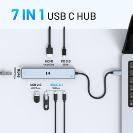 Selore 10Gbps USB C Hub Multiport Adapter, Ethernet Adapter with 4K@60Hz HDMI, Gigabit Ethernet, 3 USB C Ports, 100W PD, USBC Dongle for MacBook Pro Air, iPad, HP, Dell, etc