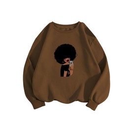 Floerns Women's Graphic Oversized Sweatshirts Long Sleeve Crew Neck Drop Shoulder Pullover Sweatshirt Coffee Brown M