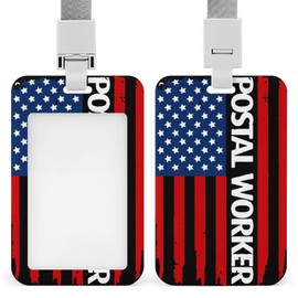 U.S. Postal Worker Flag Funny ID Badge Holders Name Card with Neck Lanyard Vertical for Men Women Office