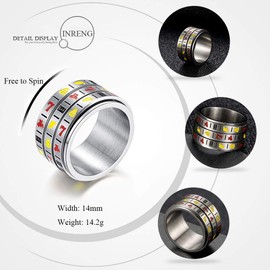 INRENG Men's Stainless Steel 14mm Wide Spinner Ring Band 3 Layers Spin Creative Slot Machine Pattern Size 11