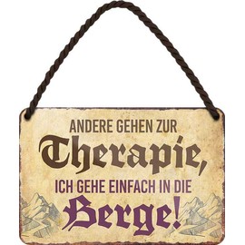 WOGEKA ART HS148 Retro Tin Sign – Mountains – Others Go to Therapy – Funny Saying as Gift Idea for Birthday Christmas Decoration 18 x 12 cm Vintage Design Metal