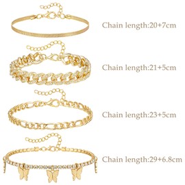 Ecripe 4pcs Gold Anklets for Women, Dainty 18k Gold Plated Waterproof Women's Ankle Set, Layered Ankle Bracelet Anklet Chains for Teen Girls Summer Beach Jewelry Gift