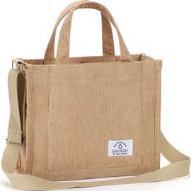 WantGor Tote Bag for Women, Corduroy Crossbody Bags Shoulder Handbag Small Satchel Hobo Bag Purse (Khaki, Small)