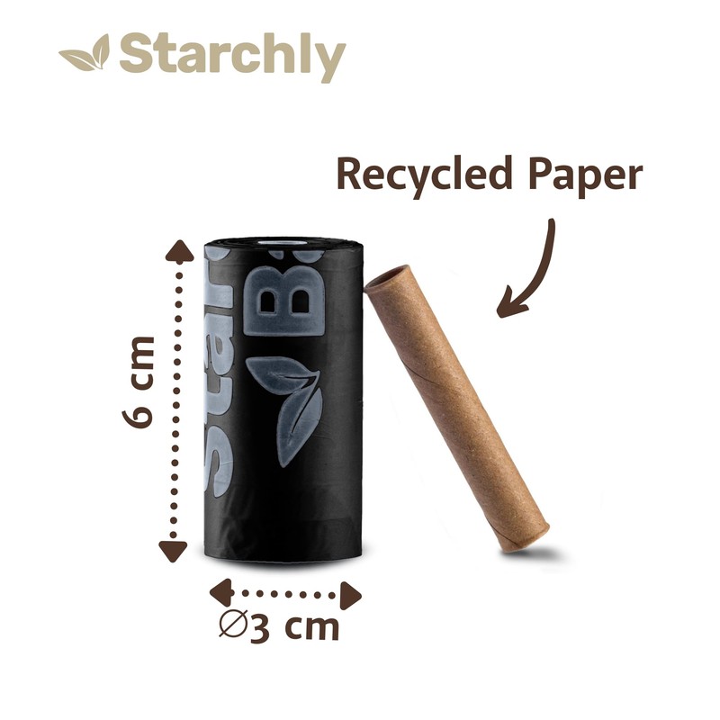 Starchly 120 Bags (8 Rolls of 15) Black Eco-Friendly Leak
