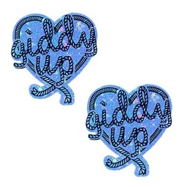 Neva Nude Giddy Up Purple Candy Lasoo Heart Nipztix Pasties for Festivals, Raves & More, Medical Grade Adhesive, Waterproof & Sweatproof, Made in USA