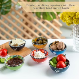 Elyese Ceramic Small Dipping Bowls Set of 6, 3.5 Oz Soy Sauce Dish, Handmade Charcuterie, Colorful Pinch, Dishwasher & Microwave Safe, 3.2'' Mini (SULTAN'S GARDEN)