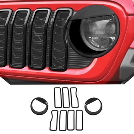 JeCar 9pcs Black Grill Inserts Headlight Covers Trim Kit for 2024 2025+ Jeep Wrangler JL JLU Gladiator JT