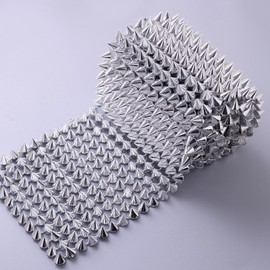 Jerler Sew Stitch on Spikes for Arts and Crafts Decoration, Mesh Rivets Studs Beads Cone Spoke Trim Punk Rock with Flat Back for Jacket, Clothing, Shoes and Performance (1 Yard, Silver)