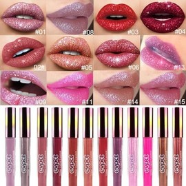 evpct- Kit de 2 pintalabios líquidos de larga duración en rojo rubí y rojo oscuro, mate y brillante, para mujer, Diamond