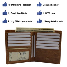 MARSHAL RFID Blocking Bifold Hipster Credit Card Wallet Premium Lambskin Leather (Cavelio Tan)