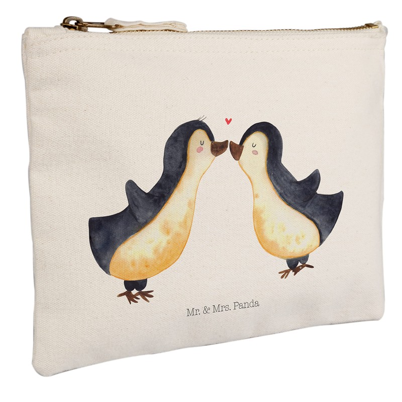 Mr. & Mrs. Panda Penguin Love Makeup Bag, White, Hand