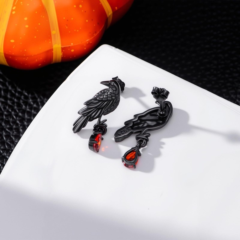 Gothic Raven Earrings Sterling Silver Black Crow Studs Earrings Hypoallergenic