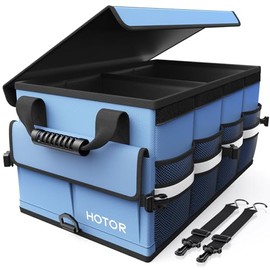 HOTOR Car Trunk Organizer - Foldable Trunk Organizer for SUV, Car Storage with Reflective Strips & Securing Cover, Large Capacity Car Accessories for Truck, Van & Sedan, Blue, 22.1" x 12.6" x 11.0"