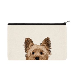 WIRESTER Canvas Zipper Makeup Bag, Cosmetic Pouch, Organizer Case for Women Girl, Multi-Purpose Travel Cosmetic Bag - Yorkshire Terrier Dog