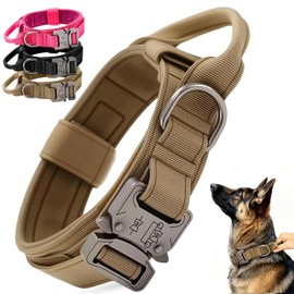 Collar de Perro Táctico, Collar para Perro de Nailon Militar Grueso con Asa, Collares de Perro Hebilla de Metal Resistente Ajustable para Entrenamiento de Perros, Cómodo (Caqui, M)