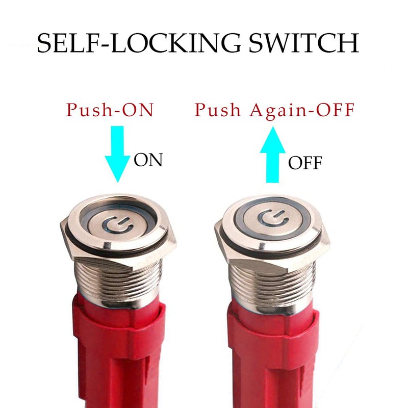 GUUZI 12V-24V/15A Self-Locking Push Button Switch NO Waterproof Green LED