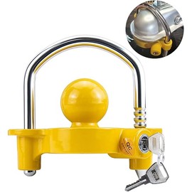 Funmit Trailer Lock Universal Coupler Ball Lock Fits 1-7/8", 2", and 2-5/16" Couplers, Boat Camper Accessories for Travel Trailers Adjustable Heavy-Duty Steel Hitch Lock Yellow