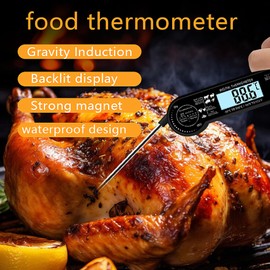 RUIHANXIN Meat Thermometer for Cooking - Wireless, Foldable Probe, Waterproof, Backlit LED, 180° Gravity Screen, Ultra-Fast 3-sec Accuracy, Perfect for Baking, Oven, Candy, BBQ, Liquids, Meats, Black