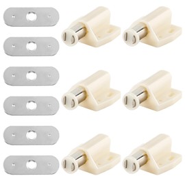 Thyonta 6 Set Automatic Soft-Close Drawer Magnet Press-Activated Wardrobe Silent Door Catch Bounce Mechanism with Strike for Cabinet Cupboard Room Kitchen Bathroom (White)
