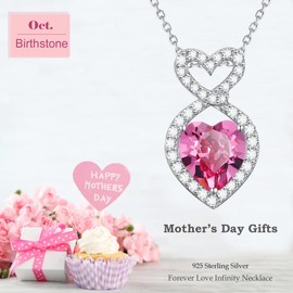 ELDA & CO. October Birthstone Jewelry Women Mothers Day Jewelry Birthday Gifts Mom Wife Double Hearts Love Infinity Pink Tourmaline Necklace Sterling Silver
