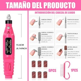 Drill para Uñas Profesional, Limas para Uñas Electrica con 6 Brocas Especializadas, Esmeril para Uñas Portátil Carga USB, Pulidora para Manicura Caser