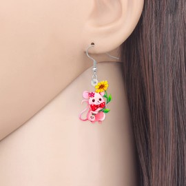 LONYOO Acrylic Cute Rat Mouse Earrings Dangle Drop Charms Anime Mouse Gifts for Women Girls Mouse Lovers Jewelry (Pink)