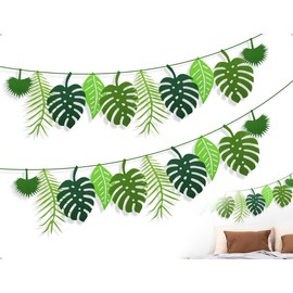 AOYEGIC Pack of 2 Jungle Birthday Decoration, Reusable Palm Leaves Garland, Artificial Tropical Leaves Banner, Used for Birthday Party, Hawaiian Party Decoration (Green)