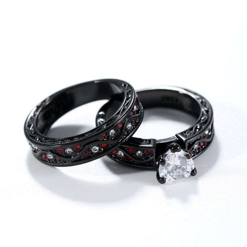 ringcolor Couple Rings Black and Red His and Her Rings