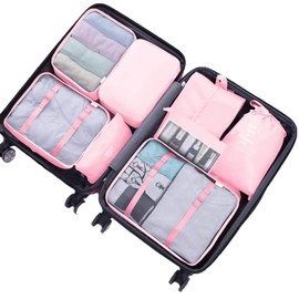 Packing Cubes for Suitcase,Lychico 9pcs Travel Luggage Packing Organizers Waterproof Travel Essentials Bag Clothes Shoes Storage Bags, Pink