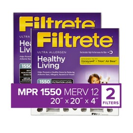 Filtrete 20x20x4, AC Furnace Air Filter, MPR 1550 DP, Healthy Living Ultra Allergen Deep Pleat, 2-Pack (Actual Dimensions 19.88 x 19.88 x 4.31)